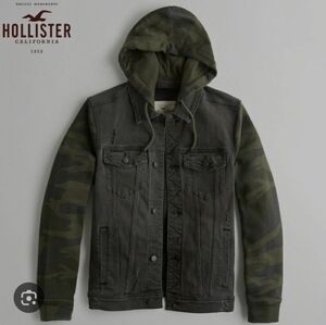Rare Men's Hollister Jacket Flex Denim Hoodie Army Camouflage